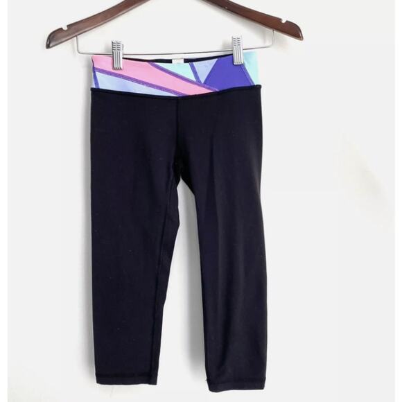 IVIVVA Girls Youth 14 Black Colorful Waistband Reversible Cropped Leggings - Picture 1 of 6